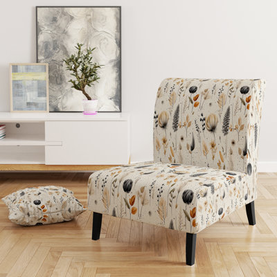 Grey And Beige Geometric Flowers - Upholstered Bohemian & Eclectic Accent Slipper Chair