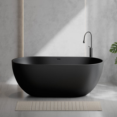 Baignoire de trempage autoportante en résine de 59 po x 30 po noir mat avec trop-plein intégrée et trop-plein 307-1500BK