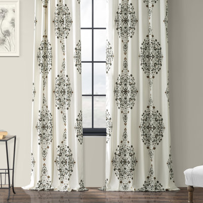 Mcclenton Medallion Damask Printed Cotton Rod Pocket Room Darkening Curtains - Single Panel Drapes