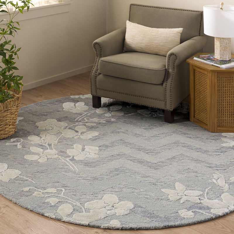 Glamour 609 touffeté à la main 65% laine; 25% viscose; Tapis floral 10% coton, Rond 6 pi