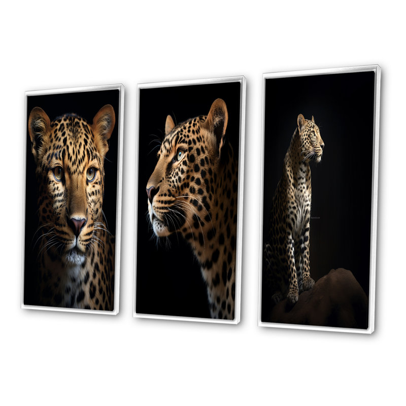 "Superbe portrait de léopard" - 3 pièces, H 20 po x l 36 po, Cadre blanc