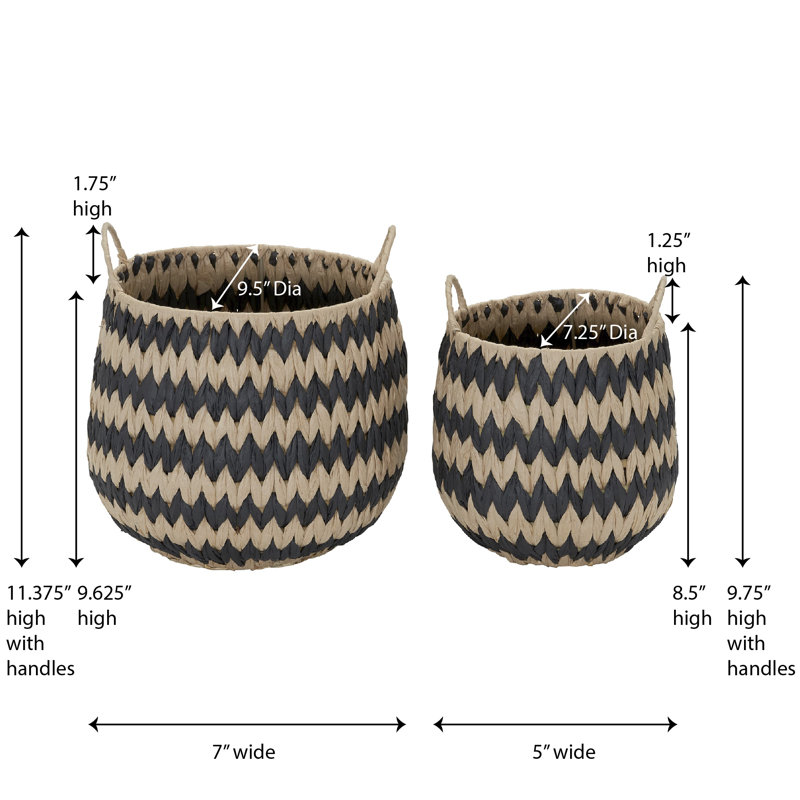 Woven Basket in Handwoven Cattail and Paper Fibers with Pattern and