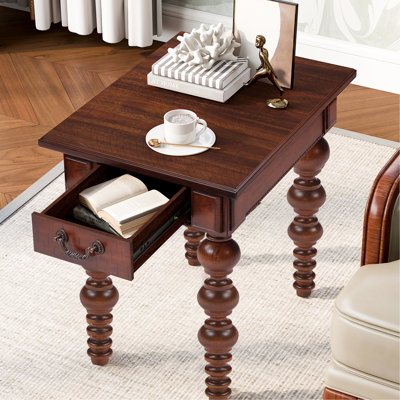 Table d'appoint étroite vintage, tiroir pour effets personnels, construction en bois, finition thermo-traitée, montage rapide dans la chambre, bois.