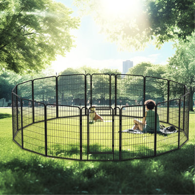 Parc d'extérieur en métal robuste, enclos pour chien de 40,47 po de hauteur avec finition rouille, clôture verrouillable automatique - 16 panneaux, finition et mécanisme pour parc pour animaux de compagnie