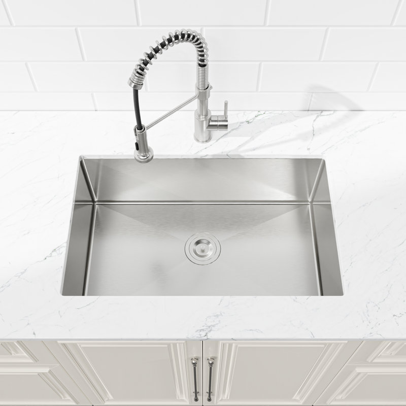Évier de cuisine encastré 30 po en acier inoxydable à simple cuve en nickel brossé de calibre 16 avec drain et crochets