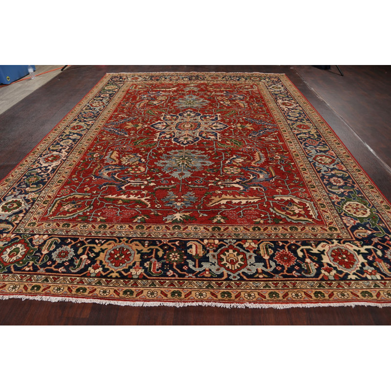 Tapis décoratif en laine de conception unique 8 pi 9 po x 12 pi noué à la main New Age Heriz Serapi