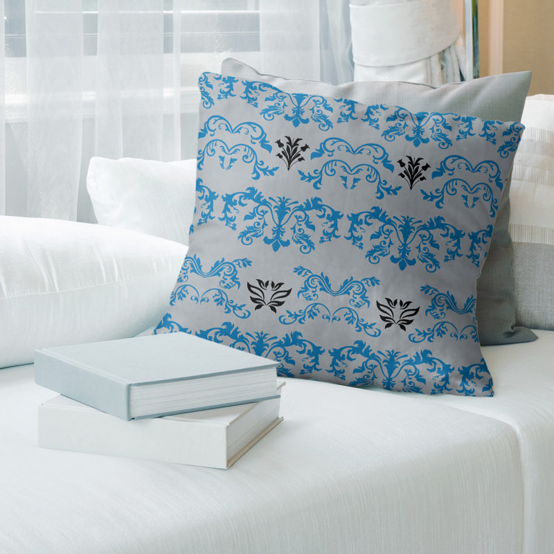 Housse de coussin Detroit Football Baroque, Polyester sergé, Gris / bleu clair / noir, 20 po X 20 po