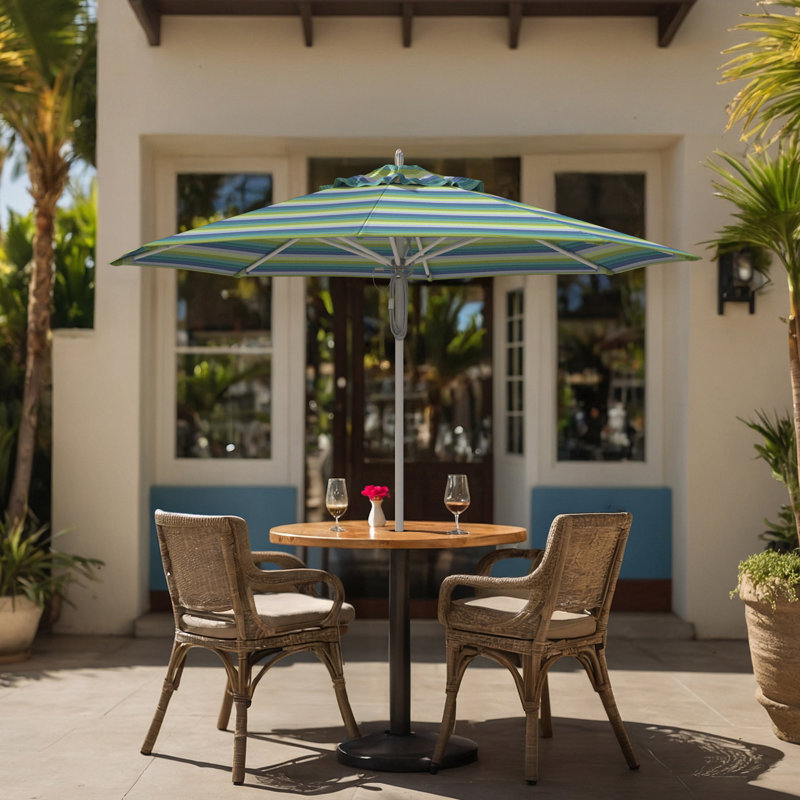 Parasol de patio en aluminium 9 pi, Rayures vertes