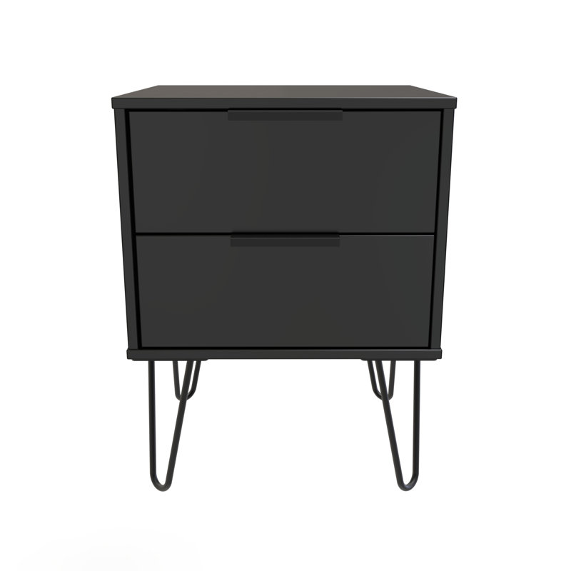 Fully Assembled Amaana 2 Drawer Bedside Table, Black