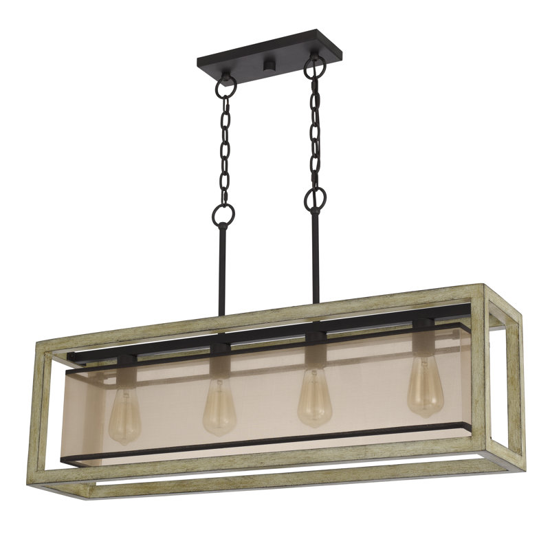 Lustre rectangulaire à 4 lumières pour îlot de cuisine avec détails en bois