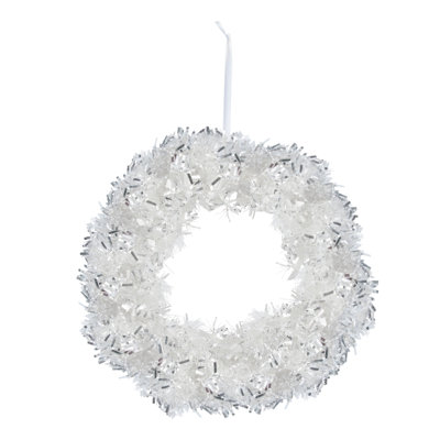 Silver Tinsel Christmas Wreath 18"