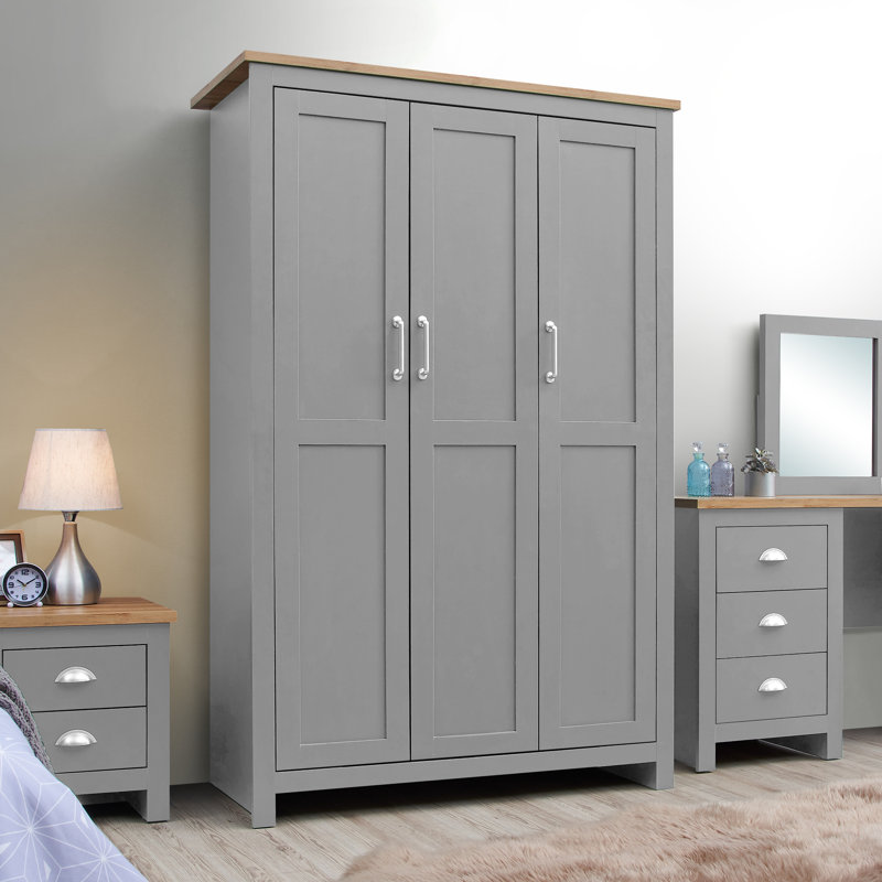 Aquitaine 3 Door Manufactured Wood Wardrobe, Grey