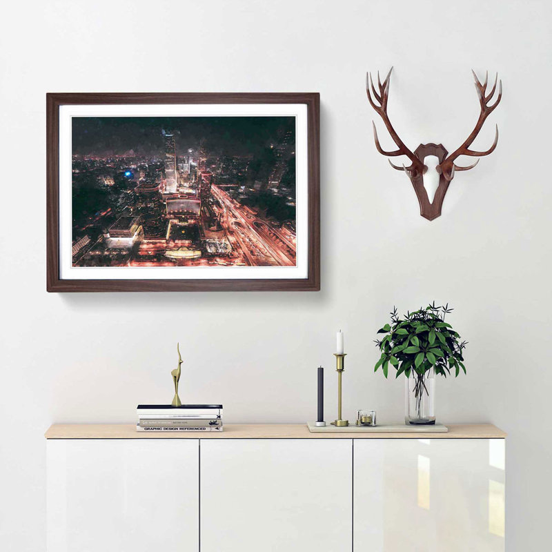 Skyline of Beijing in China in Abstract - Picture Frame Graphic Art Print, Walnut Framed, 48cm H x 65cm W x 2cm D