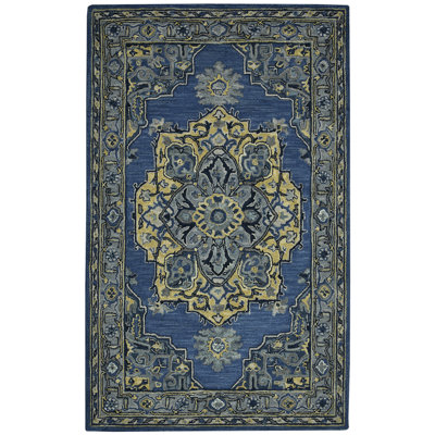 Tapis bleu acier en laine touffeté à la main Shidler