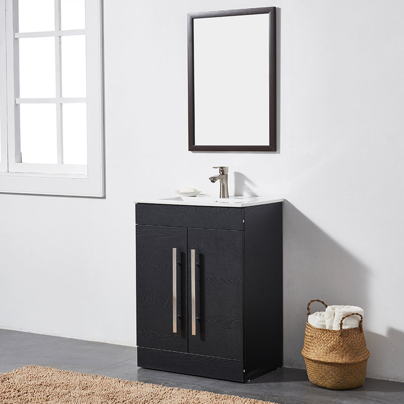 Ensemble de meuble-lavabo simple moderne autoportant 24 po avec plateau en céramique Jeiker