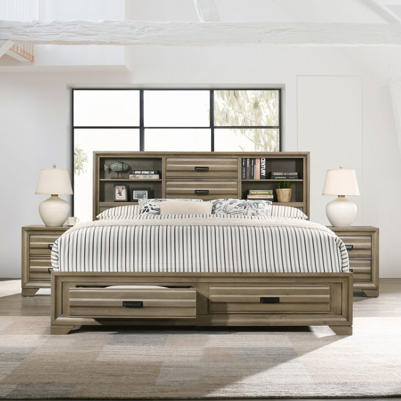 Cloe Solid Wood Bookcase Bed with Drawers, Queen