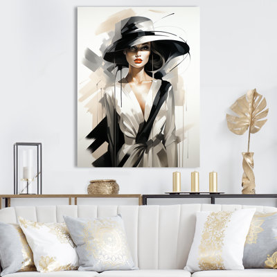 Black And White Fashion Top Model Woman Runway III - Fashion Illustration Wall Art