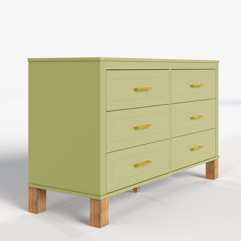 6 Drawer 47" W Double Dresser, Yellow