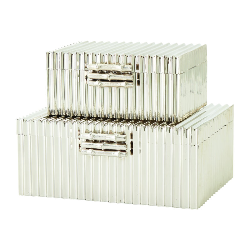 Corrugated Bamboo Box-Brass-Lg, Nickel, 4" H x 9" W x 6" D