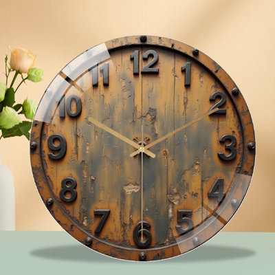 Vintage Rustic Wall Clock Home Decor Art - 12'' Modern Glass Wall Clock