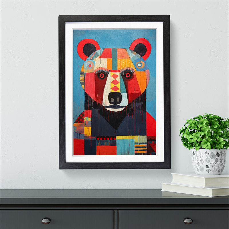 Bear Constructivism No.2 - Single Picture Frame Print on Wood, Black Framed, 64cm H x 46cm W x 2cm D