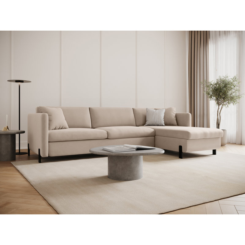 Bejna 3 Seater Velvet Sofa Bed, Beige, Right Hand Facing, 80cm H x 170cm W x 260cm D