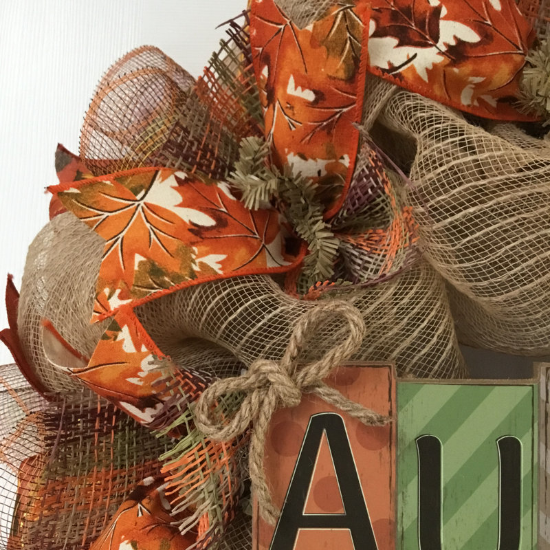 Fall Wreath with Harvest Written in Blocks