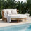 Lit de jour extérieur rond en bois d'acacia avec coussin et coussins Faelor