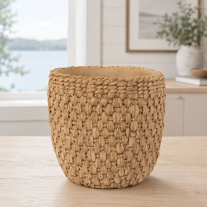 Woven Texture Cement Planter, 10.5"D x 10"H