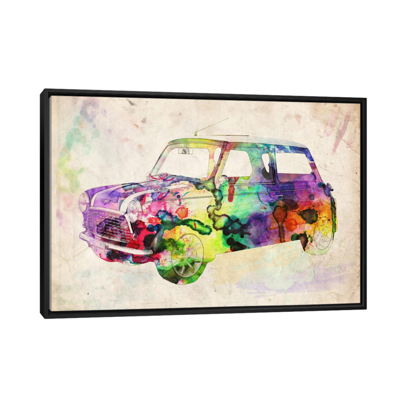 "mini cooper (urban) ii" par michael tompsett, impression sur toile, H 18 po x l 26 po x P 1,5 po, Toile avec cadre noir