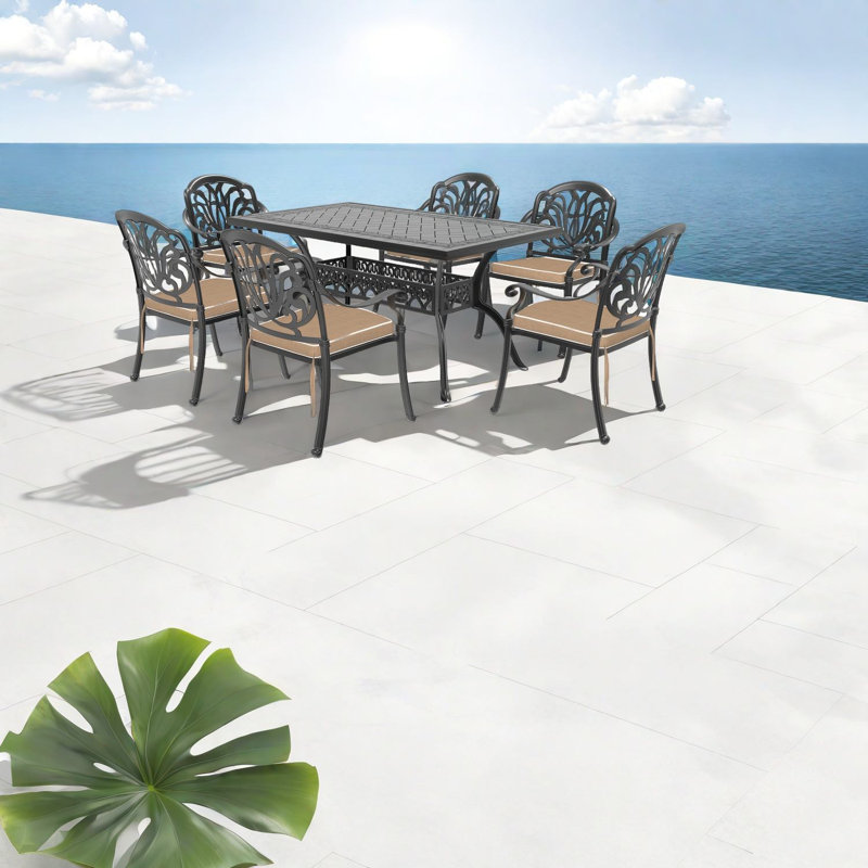 Élégant ensemble de salle à manger en aluminium pour patio avec coussins 7 pièces