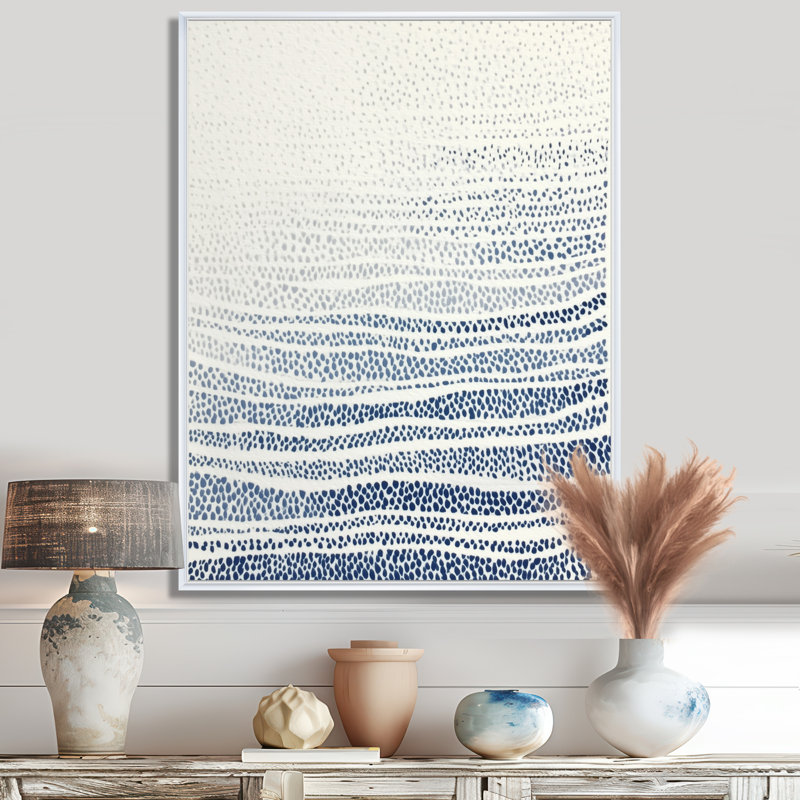 «Blue and Beige Oceanic Seaweed» - art mural côtier, impression sur toile bleu côtier, H 32 po x l 24 po, Blanc
