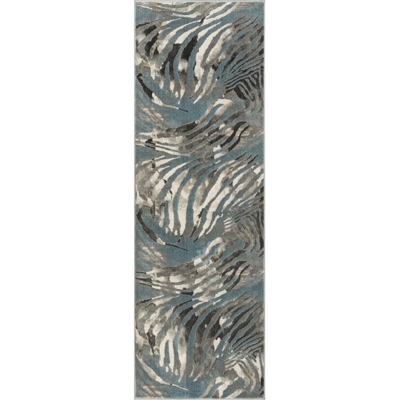 Tapis bleu / cendre Serengeti Zebra Melange, Tapis de couloir 2 pi 8 po x 8 pi