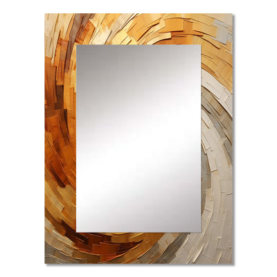 Gold Beige Spiral Poteries I - Abstract Spirals Wall Mirror, Beige Decorative Mirror, Printed Metal Art