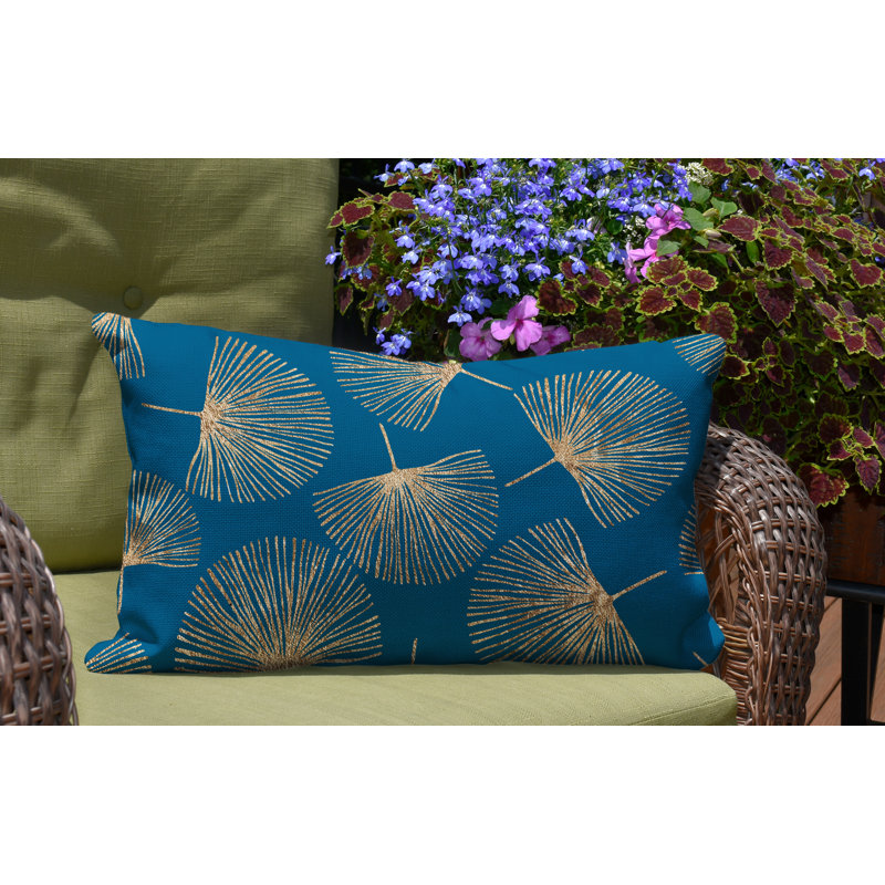 Coussin lombaire intérieur / extérieur Joba Dandilion, Turquoise / or