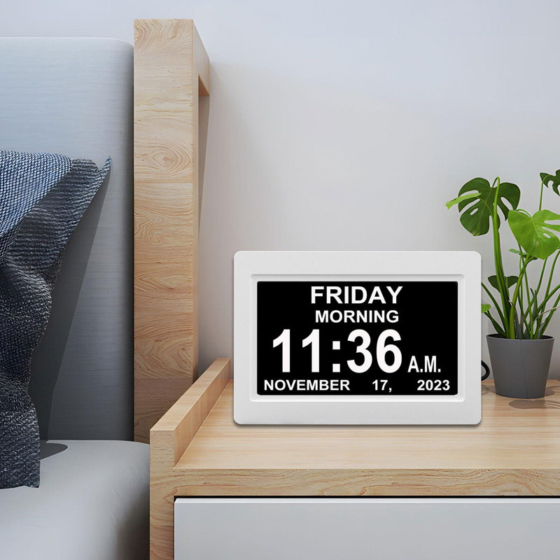 Digital Calendar Alarm Clock, Non-Abbreviated Memory Loss Clock, With Date And Time