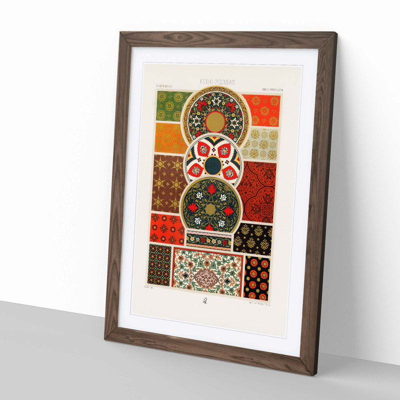 Indo-Persian Themed Patterns by Albert Racinet - Picture Frame Painting Print, 60cm H x 40cm W x 2cm D, Walnut