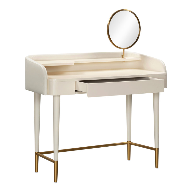 Bureau de coiffeuse en cuir Carleen Penelope, Crème, crème