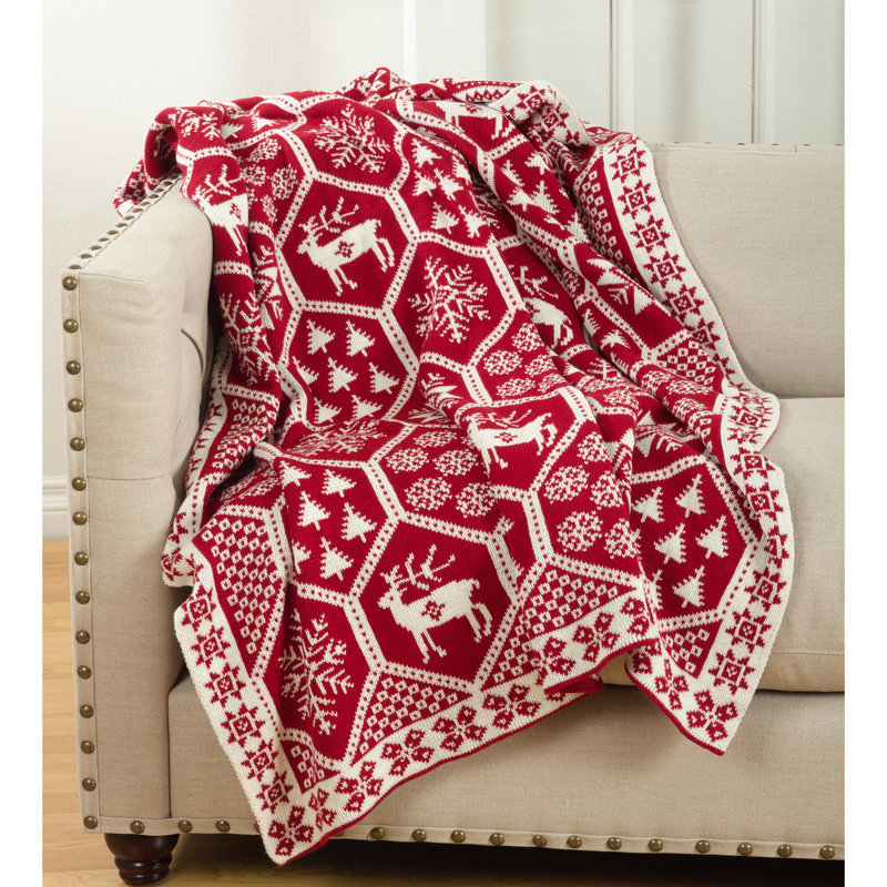 Red and White Christmas Knitted Reversible Throw Blanket