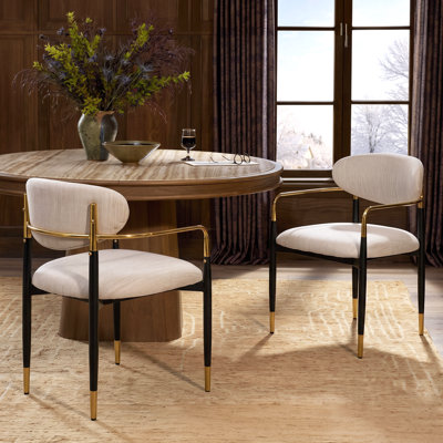 Wexley Mid-Century Modern Iron Dining Chair with Upholstered Seat, Open Frame, & Gold Accents