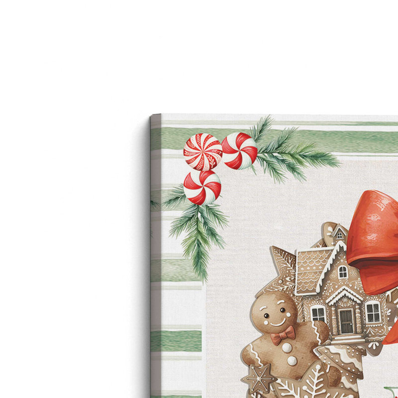 «Joy Gingerbread Wreath» par Nicole DeCamp, reproduction d'art, L 30 po x H 30 po, Ne s’applique pas, Toile tendue