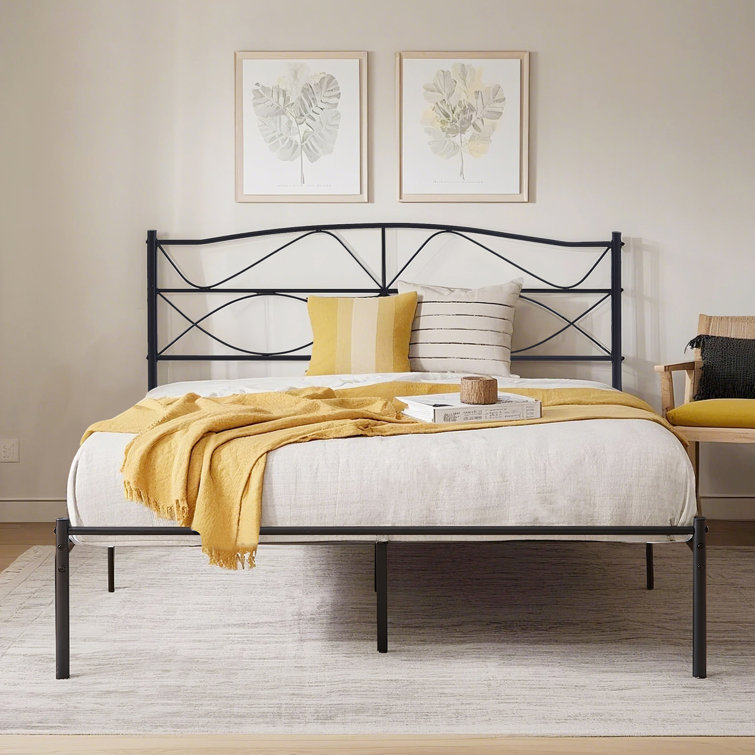 Metal Bed Frame with Headboard Heavy Duty Strong Steel Slat Support Platform Twin Full Queen Size Bed No Box Spring Needed