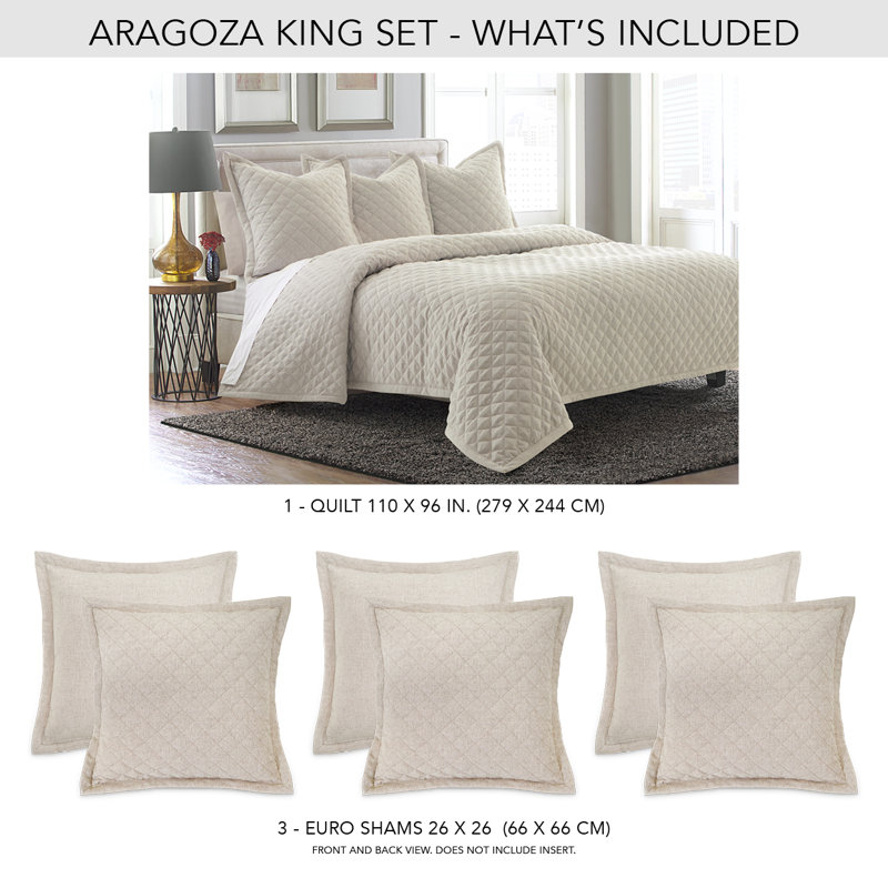 Aragoza Quilt, King Quilt + 3 Euro Shams, Beige