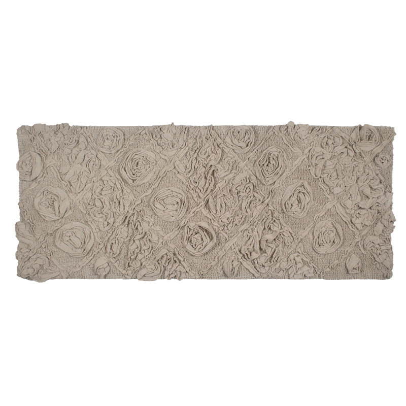 Schoenberger Floral Design Cotton Bath Rug, Linen, 54" L x 21" W