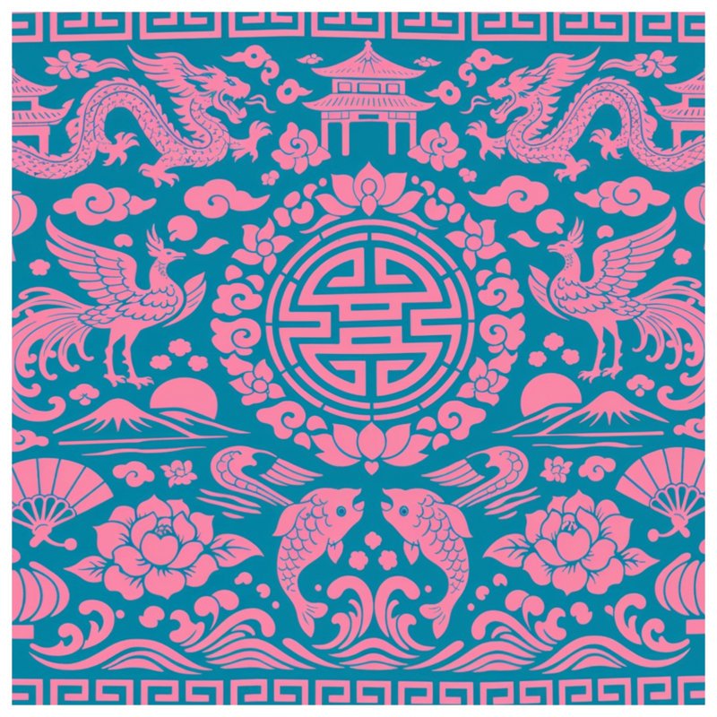 Tapis de bain rose à motifs chinois, 24in W x 17in L