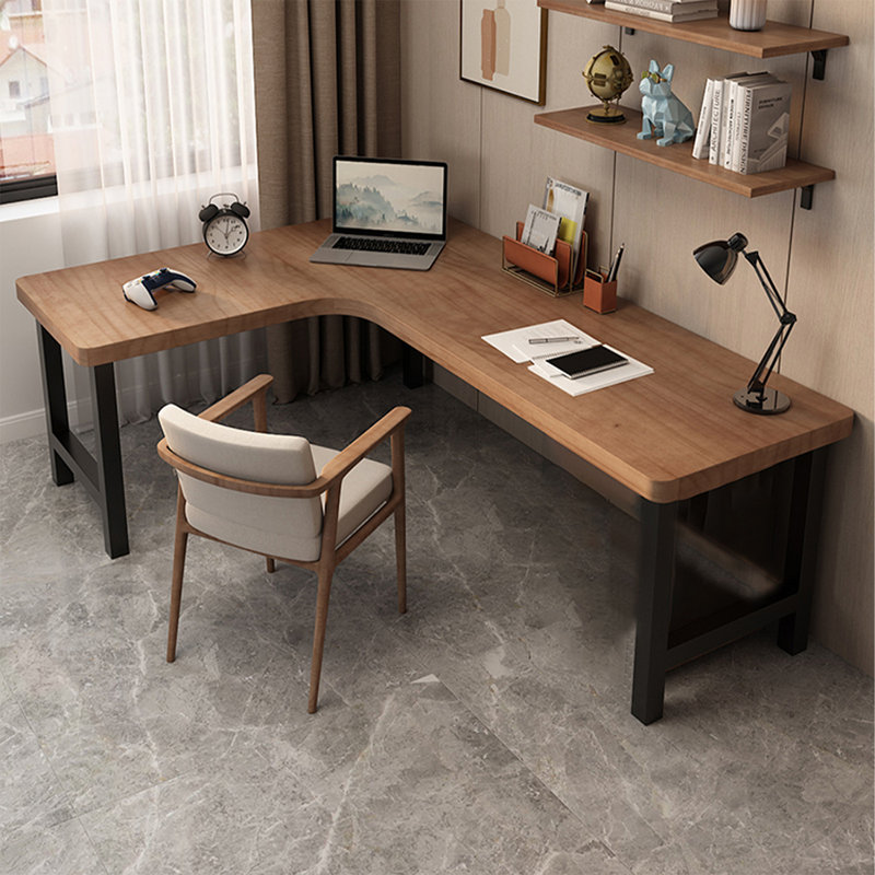 Bureau d'angle en bois massif en forme de L, Gauche, 29,53 po H * 78,74 po L * 55,12 po P