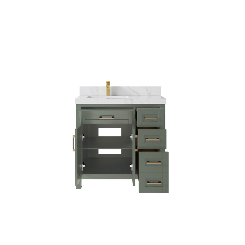 Cambridge 36 In. W X 22 In. D Left Offset Sink Bathroom Vanity In Evergreen With 2 In. Carrara Marble, Sienne Calacatta