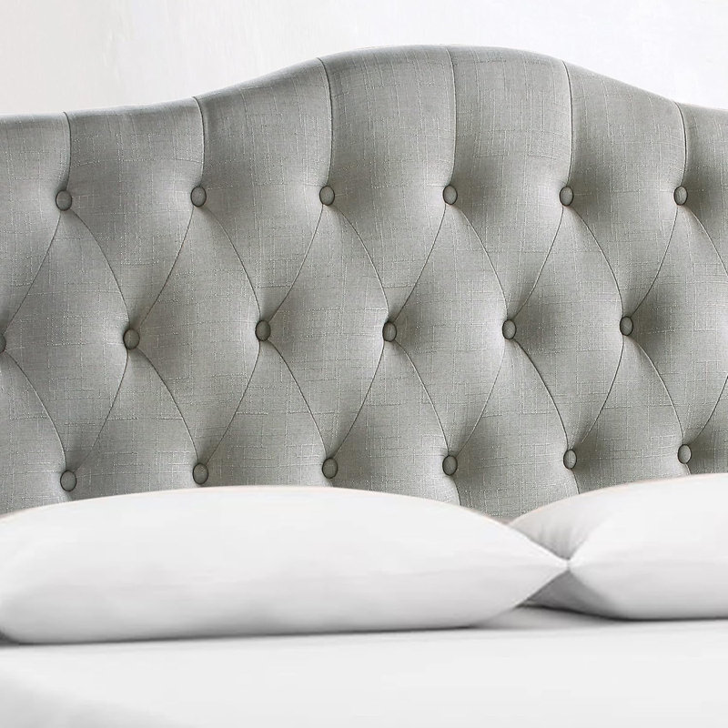 Linen Upholstered Headboard-Modern-Adjustable Height-Button Tufting, Gray, King