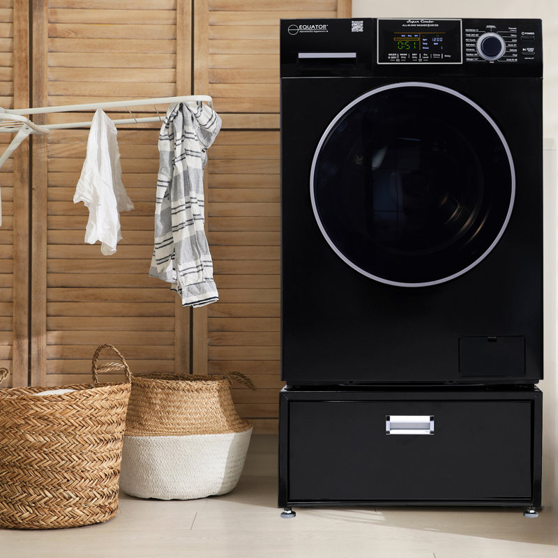 Black 1.62 cu. ft. Smart Electric All-in-One Washer Dryer with Pedestal