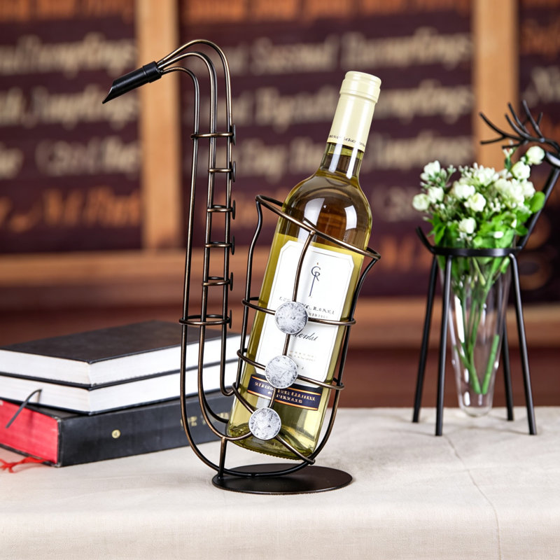 Support à vin de table saxophone en métal, 1 bouteille (bronze)